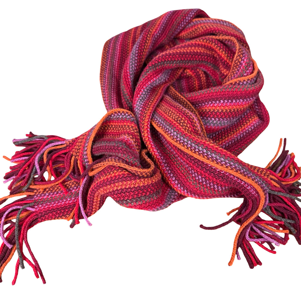 Cecchi e Cecchi Wool Blend Red Pink Purple Fringe Winter Cozy Scarf sz 10x64"